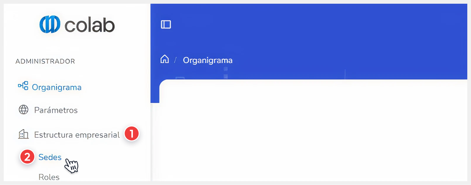 Vista de la ubicación del menú de la plataforma